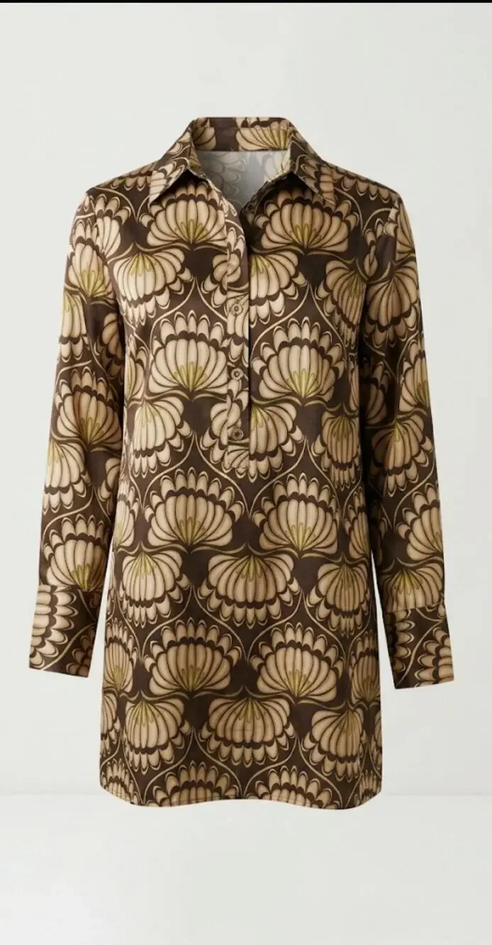 Michael Michael Kors Dress PS Petite Brown Retro Floral Long Sleeve Shirt Dress
